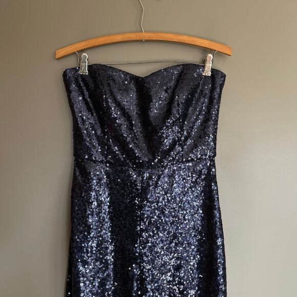 Saloni Aurelie Jumpsuit Blue Sequin Strapless Wide Leg Size 2 Sexy Chic Dressy - Picture 6 of 16
